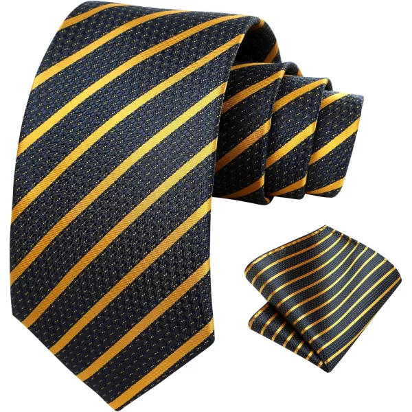 HISDERN Stripe Tie Mens Ties with Pocket Square Set Classic 3.4'' Silk Formal Necktie Handkerchief for Business Wedding