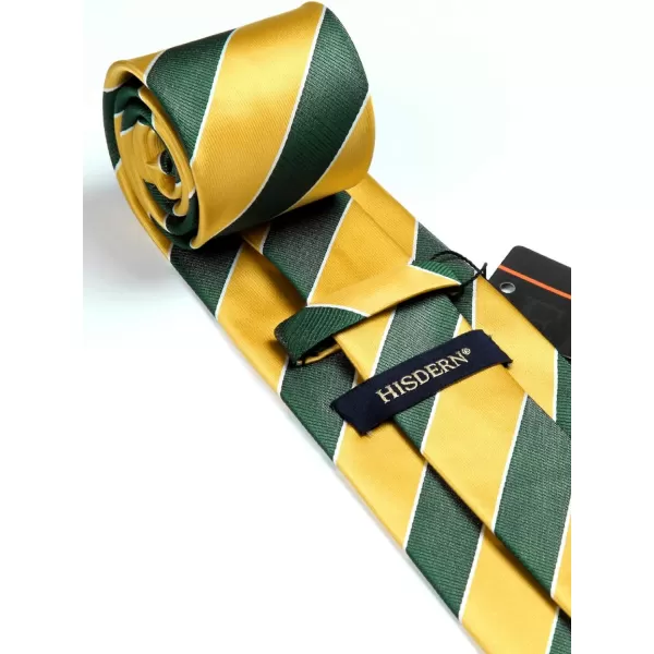 HISDERN Stripe Tie Mens Ties with Pocket Square Set Classic 3.4'' Silk Formal Necktie Handkerchief for Business Wedding