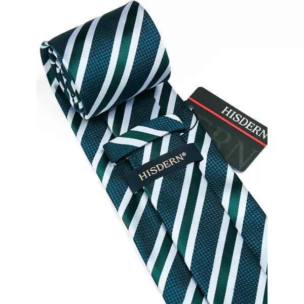 HISDERN Stripe Tie Mens Ties with Pocket Square Set Classic 3.4'' Silk Formal Necktie Handkerchief for Business Wedding