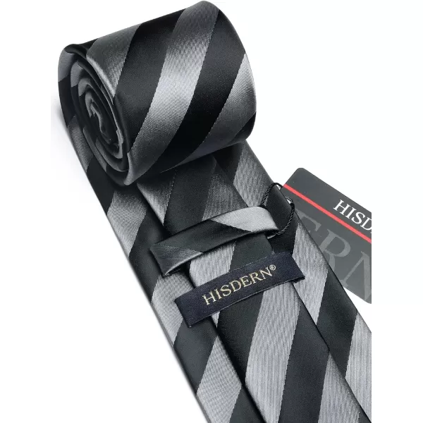 HISDERN Stripe Tie Mens Ties with Pocket Square Set Classic 3.4'' Silk Formal Necktie Handkerchief for Business Wedding