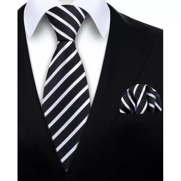 HISDERN Stripe Tie Mens Ties with Pocket Square Set Classic 3.4'' Silk Formal Necktie Handkerchief for Business Wedding