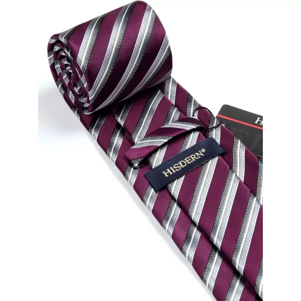 HISDERN Stripe Tie Mens Ties with Pocket Square Set Classic 3.4'' Silk Formal Necktie Handkerchief for Business Wedding