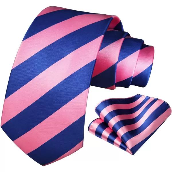 HISDERN Stripe Tie Mens Ties with Pocket Square Set Classic 3.4'' Silk Formal Necktie Handkerchief for Business Wedding