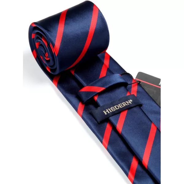 HISDERN Stripe Tie Mens Ties with Pocket Square Set Classic 3.4'' Silk Formal Necktie Handkerchief for Business Wedding