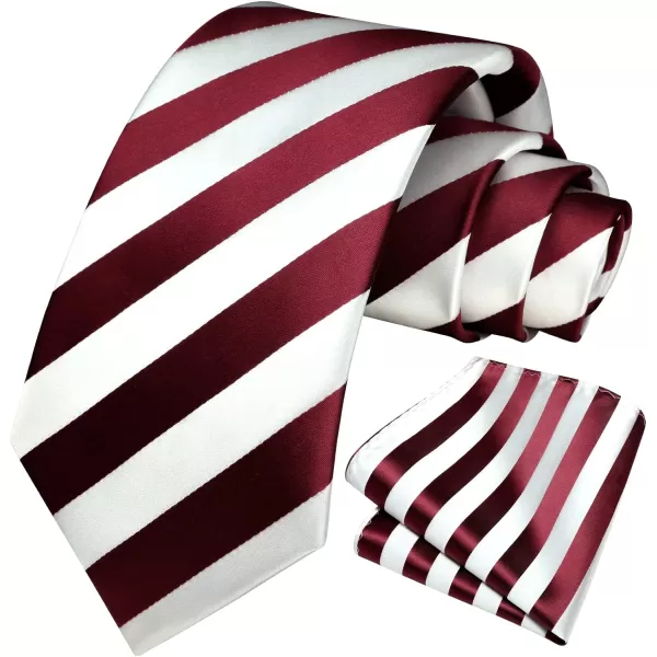 HISDERN Stripe Tie Mens Ties with Pocket Square Set Classic 3.4'' Silk Formal Necktie Handkerchief for Business Wedding
