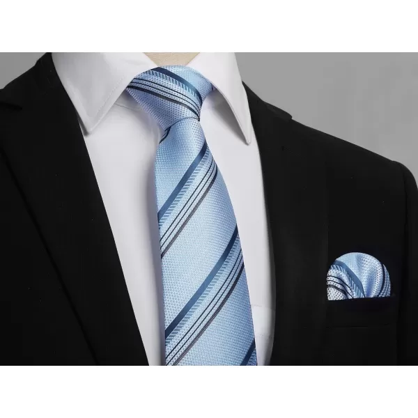 HISDERN Stripe Tie Mens Ties with Pocket Square Set Classic 3.4'' Silk Formal Necktie Handkerchief for Business Wedding
