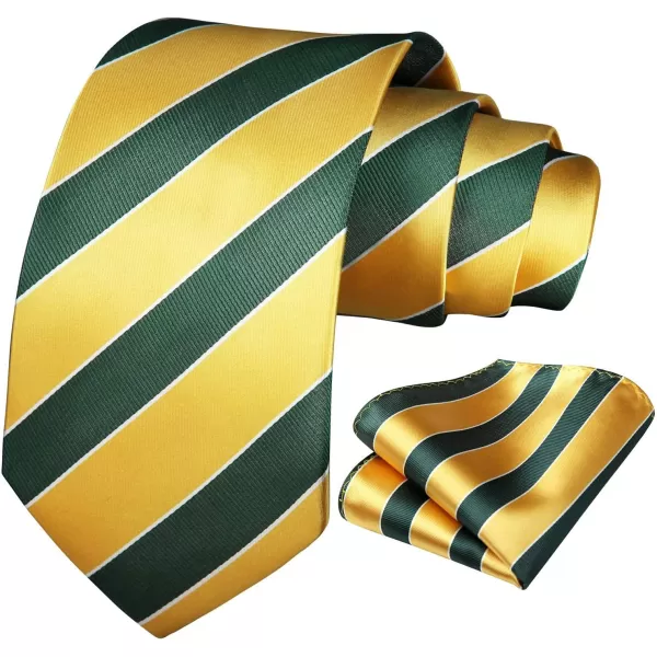 HISDERN Stripe Tie Mens Ties with Pocket Square Set Classic 3.4'' Silk Formal Necktie Handkerchief for Business Wedding