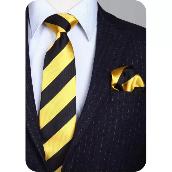 HISDERN Stripe Tie Mens Ties with Pocket Square Set Classic 3.4'' Silk Formal Necktie Handkerchief for Business Wedding