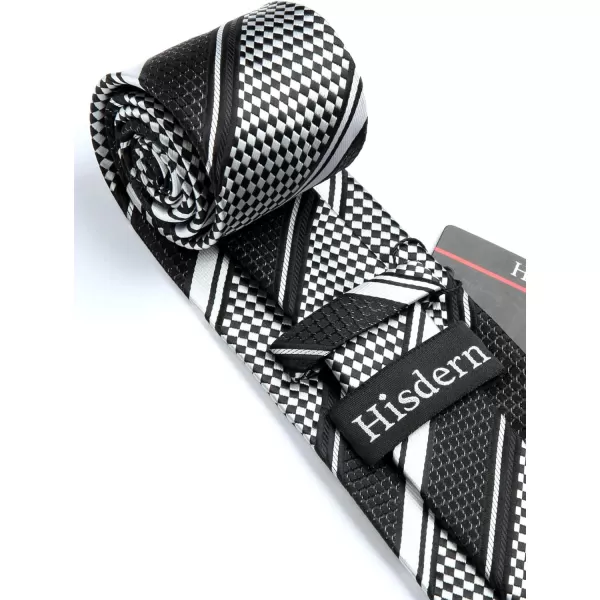 HISDERN Stripe Tie Mens Ties with Pocket Square Set Classic 3.4'' Silk Formal Necktie Handkerchief for Business Wedding