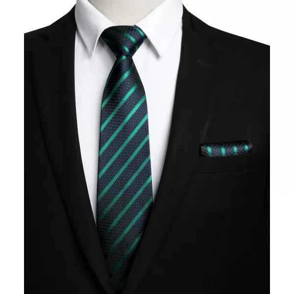HISDERN Stripe Tie Mens Ties with Pocket Square Set Classic 3.4'' Silk Formal Necktie Handkerchief for Business Wedding