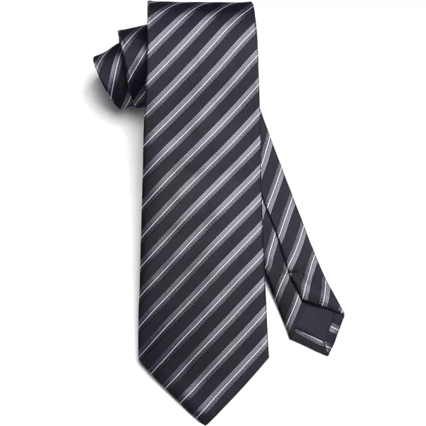 HISDERN Stripe Tie Mens Ties with Pocket Square Set Classic 3.4'' Silk Formal Necktie Handkerchief for Business Wedding