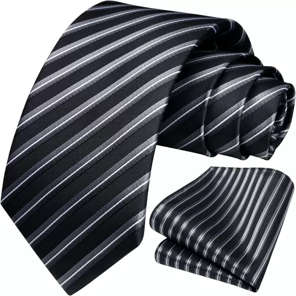 HISDERN Stripe Tie Mens Ties with Pocket Square Set Classic 3.4'' Silk Formal Necktie Handkerchief for Business Wedding