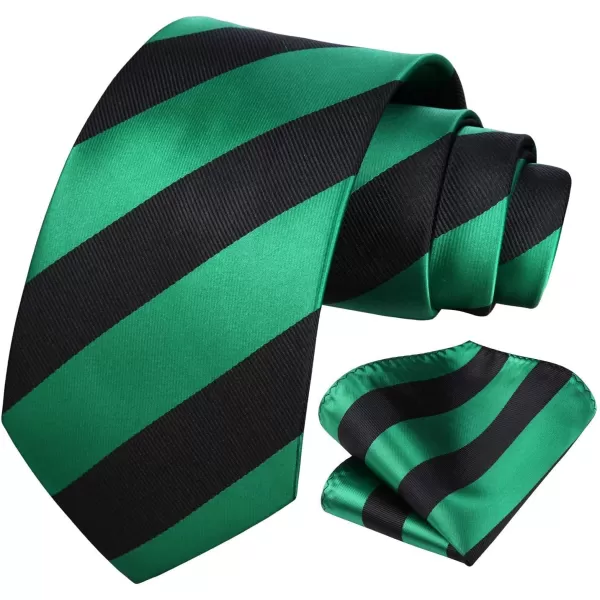 HISDERN Stripe Tie Mens Ties with Pocket Square Set Classic 3.4'' Silk Formal Necktie Handkerchief for Business Wedding