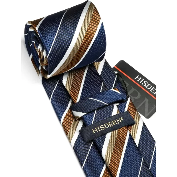 HISDERN Stripe Tie Mens Ties with Pocket Square Set Classic 3.4'' Silk Formal Necktie Handkerchief for Business Wedding