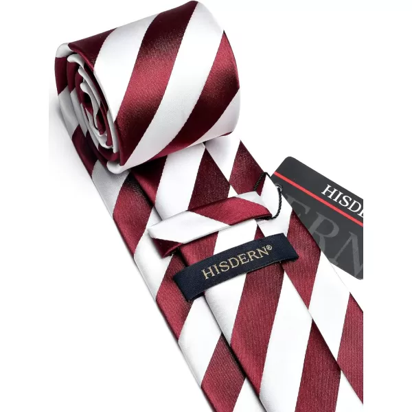 HISDERN Stripe Tie Mens Ties with Pocket Square Set Classic 3.4'' Silk Formal Necktie Handkerchief for Business Wedding