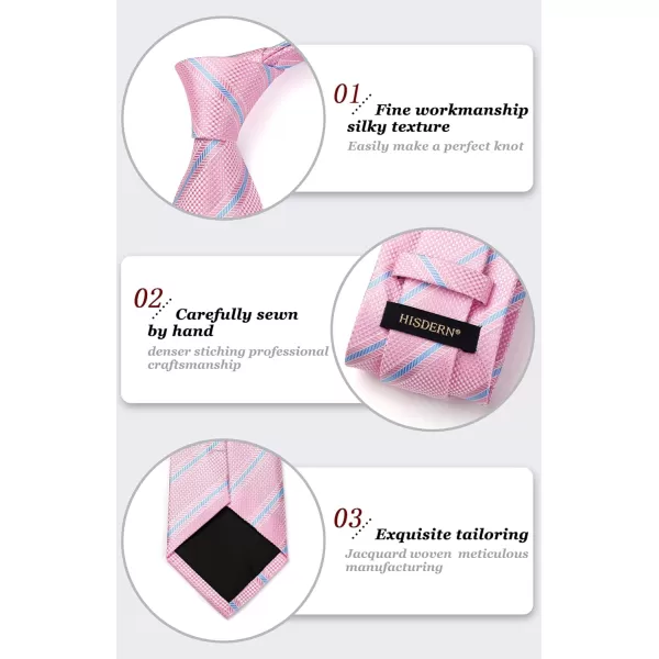 HISDERN Stripe Tie Mens Ties with Pocket Square Set Classic 3.4'' Silk Formal Necktie Handkerchief for Business Wedding