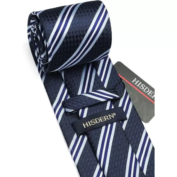 HISDERN Stripe Tie Mens Ties with Pocket Square Set Classic 3.4'' Silk Formal Necktie Handkerchief for Business Wedding