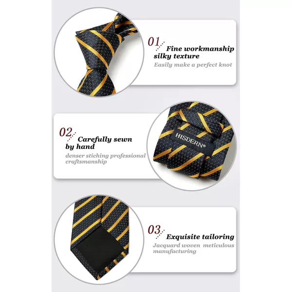 HISDERN Stripe Tie Mens Ties with Pocket Square Set Classic 3.4'' Silk Formal Necktie Handkerchief for Business Wedding