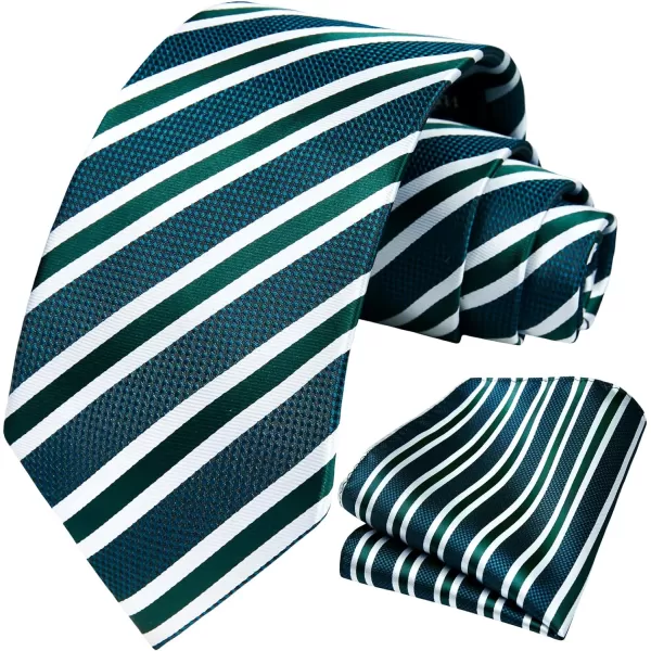 HISDERN Stripe Tie Mens Ties with Pocket Square Set Classic 3.4'' Silk Formal Necktie Handkerchief for Business Wedding