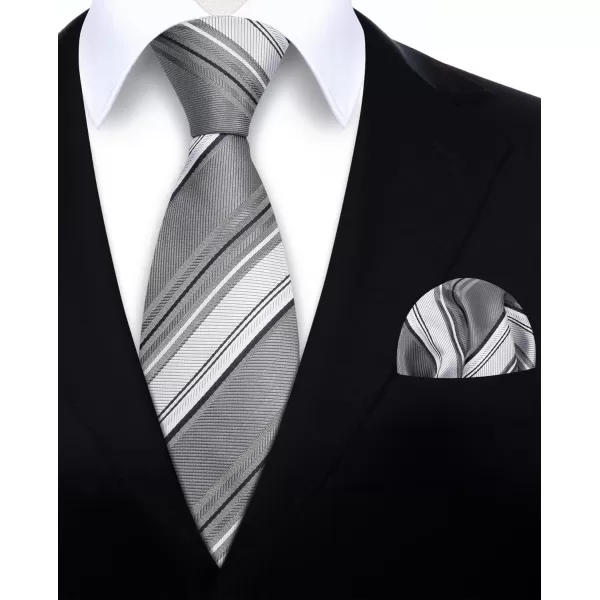 HISDERN Stripe Tie Mens Ties with Pocket Square Set Classic 3.4'' Silk Formal Necktie Handkerchief for Business Wedding