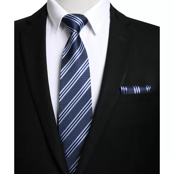 HISDERN Stripe Tie Mens Ties with Pocket Square Set Classic 3.4'' Silk Formal Necktie Handkerchief for Business Wedding