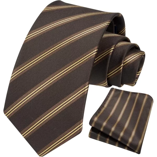 HISDERN Stripe Tie Mens Ties with Pocket Square Set Classic 3.4'' Silk Formal Necktie Handkerchief for Business Wedding
