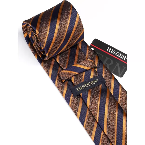 HISDERN Stripe Tie Mens Ties with Pocket Square Set Classic 3.4'' Silk Formal Necktie Handkerchief for Business Wedding