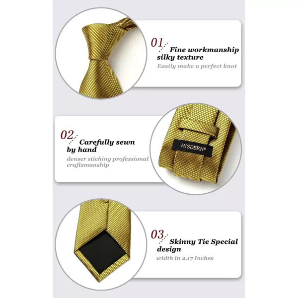 HISDERN Stripe Tie Mens Ties with Pocket Square Set Classic 3.4'' Silk Formal Necktie Handkerchief for Business Wedding