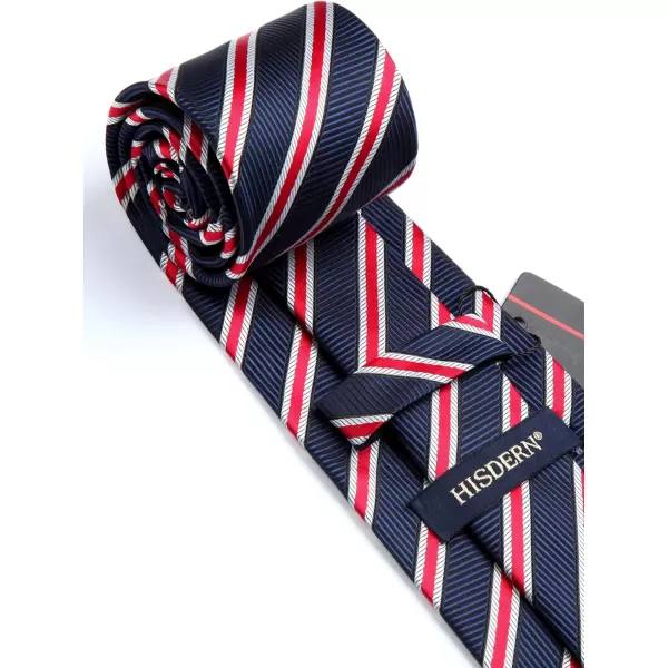 HISDERN Stripe Tie Mens Ties with Pocket Square Set Classic 3.4'' Silk Formal Necktie Handkerchief for Business Wedding