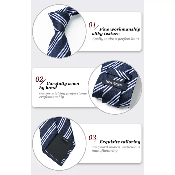 HISDERN Stripe Tie Mens Ties with Pocket Square Set Classic 3.4'' Silk Formal Necktie Handkerchief for Business Wedding