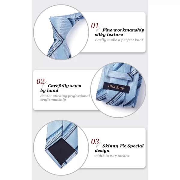 HISDERN Stripe Tie Mens Ties with Pocket Square Set Classic 3.4'' Silk Formal Necktie Handkerchief for Business Wedding