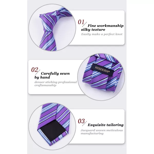 HISDERN Stripe Tie Mens Ties with Pocket Square Set Classic 3.4'' Silk Formal Necktie Handkerchief for Business Wedding