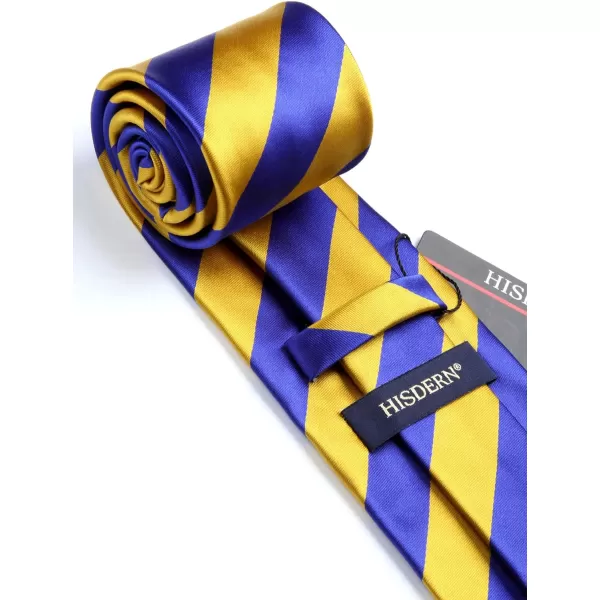 HISDERN Stripe Tie Mens Ties with Pocket Square Set Classic 3.4'' Silk Formal Necktie Handkerchief for Business Wedding