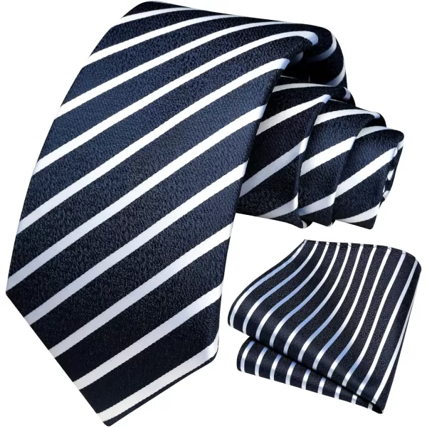 HISDERN Stripe Tie Mens Ties with Pocket Square Set Classic 3.4'' Silk Formal Necktie Handkerchief for Business Wedding