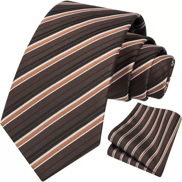 HISDERN Stripe Tie Mens Ties with Pocket Square Set Classic 3.4'' Silk Formal Necktie Handkerchief for Business Wedding