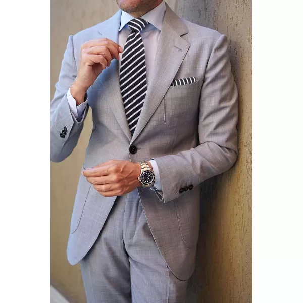 HISDERN Stripe Tie Mens Ties with Pocket Square Set Classic 3.4'' Silk Formal Necktie Handkerchief for Business Wedding