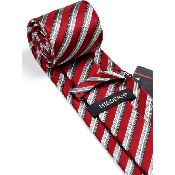 HISDERN Stripe Tie Mens Ties with Pocket Square Set Classic 3.4'' Silk Formal Necktie Handkerchief for Business Wedding