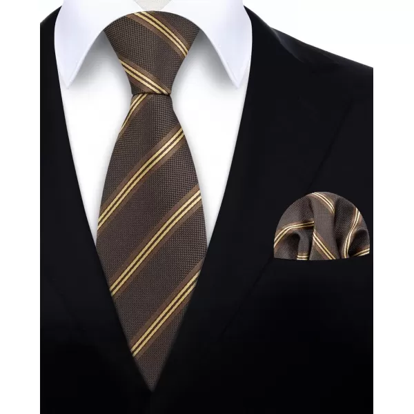 HISDERN Stripe Tie Mens Ties with Pocket Square Set Classic 3.4'' Silk Formal Necktie Handkerchief for Business Wedding