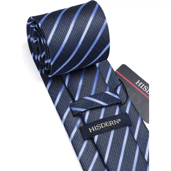 HISDERN Stripe Tie Mens Ties with Pocket Square Set Classic 3.4'' Silk Formal Necktie Handkerchief for Business Wedding