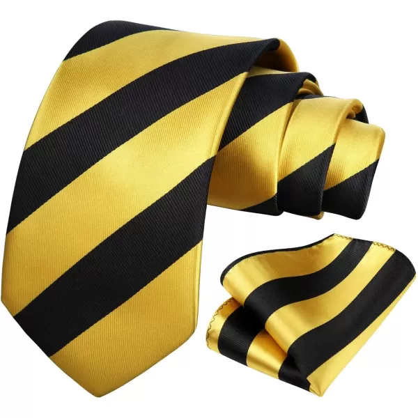 HISDERN Stripe Tie Mens Ties with Pocket Square Set Classic 3.4'' Silk Formal Necktie Handkerchief for Business Wedding