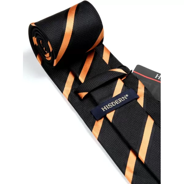 HISDERN Stripe Tie Mens Ties with Pocket Square Set Classic 3.4'' Silk Formal Necktie Handkerchief for Business Wedding