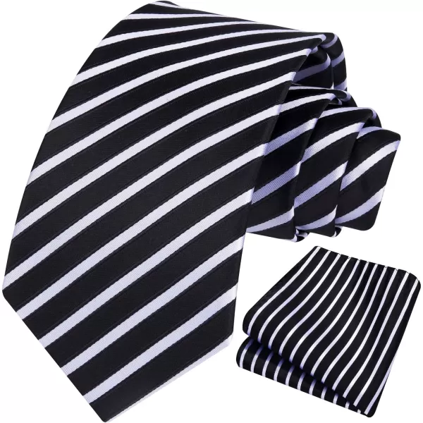 HISDERN Stripe Tie Mens Ties with Pocket Square Set Classic 3.4'' Silk Formal Necktie Handkerchief for Business Wedding