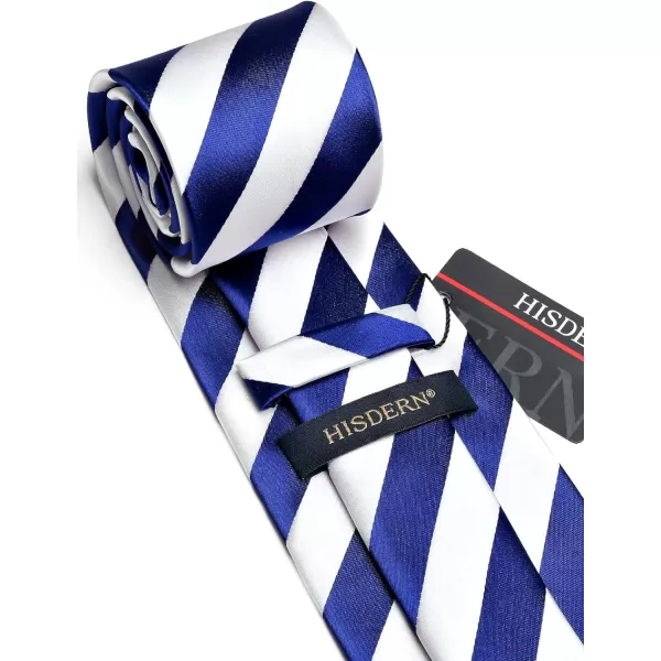 HISDERN Stripe Tie Mens Ties with Pocket Square Set Classic 3.4'' Silk Formal Necktie Handkerchief for Business Wedding