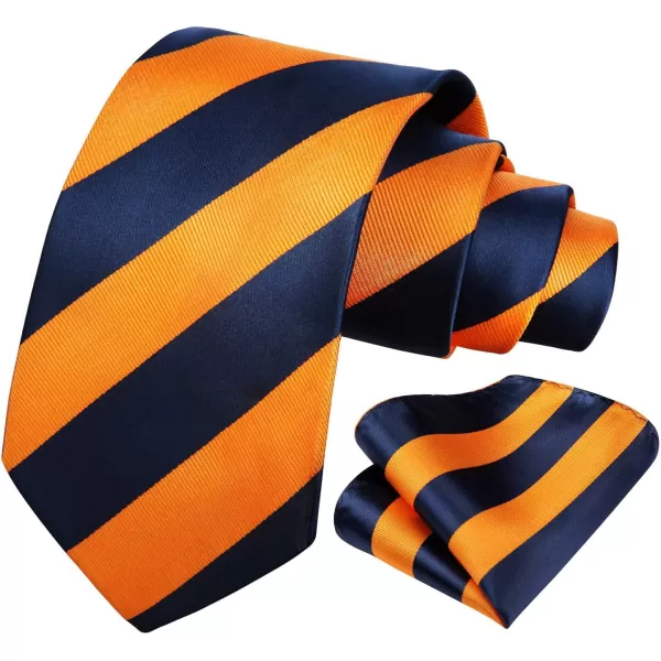 HISDERN Stripe Tie Mens Ties with Pocket Square Set Classic 3.4'' Silk Formal Necktie Handkerchief for Business Wedding