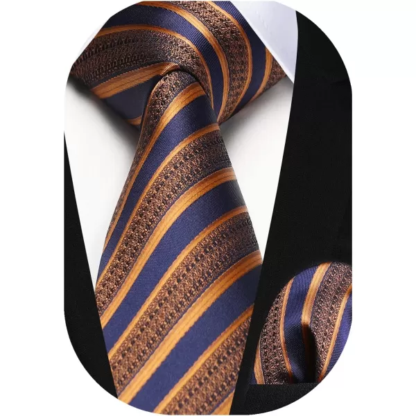 HISDERN Stripe Tie Mens Ties with Pocket Square Set Classic 3.4'' Silk Formal Necktie Handkerchief for Business Wedding