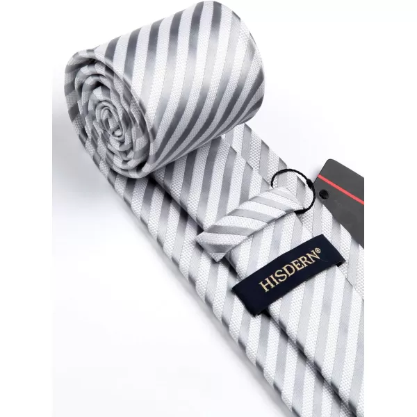 HISDERN Stripe Tie Mens Ties with Pocket Square Set Classic 3.4'' Silk Formal Necktie Handkerchief for Business Wedding