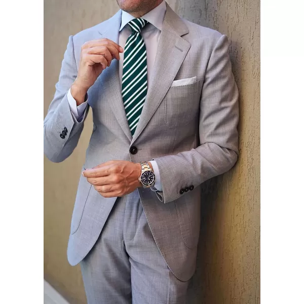 HISDERN Stripe Tie Mens Ties with Pocket Square Set Classic 3.4'' Silk Formal Necktie Handkerchief for Business Wedding