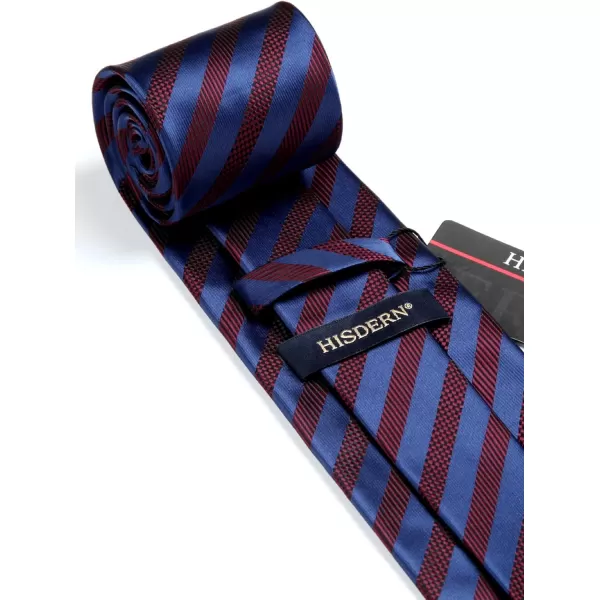 HISDERN Stripe Tie Mens Ties with Pocket Square Set Classic 3.4'' Silk Formal Necktie Handkerchief for Business Wedding