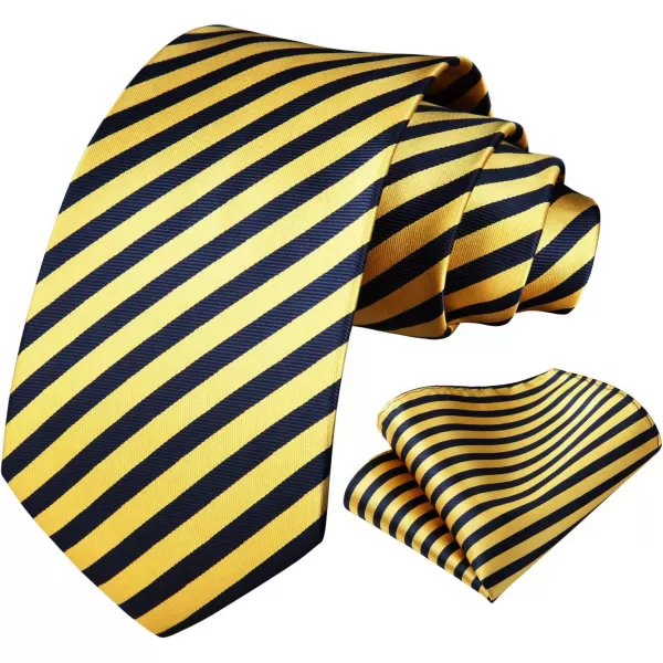 HISDERN Stripe Tie Mens Ties with Pocket Square Set Classic 3.4'' Silk Formal Necktie Handkerchief for Business Wedding