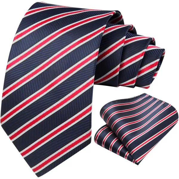 HISDERN Stripe Tie Mens Ties with Pocket Square Set Classic 3.4'' Silk Formal Necktie Handkerchief for Business Wedding